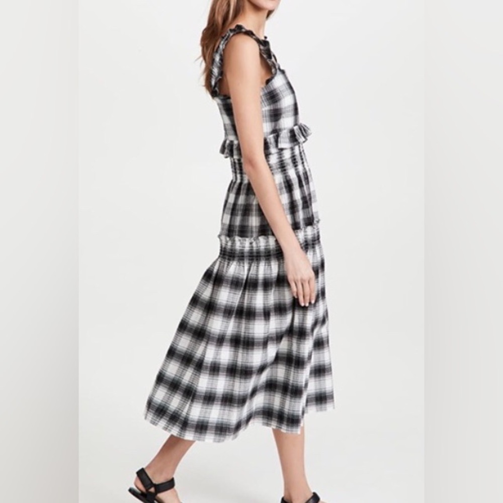 BB Dakota by Steve Madden Gingham Tiered Midi Dress XS Black White Plaid